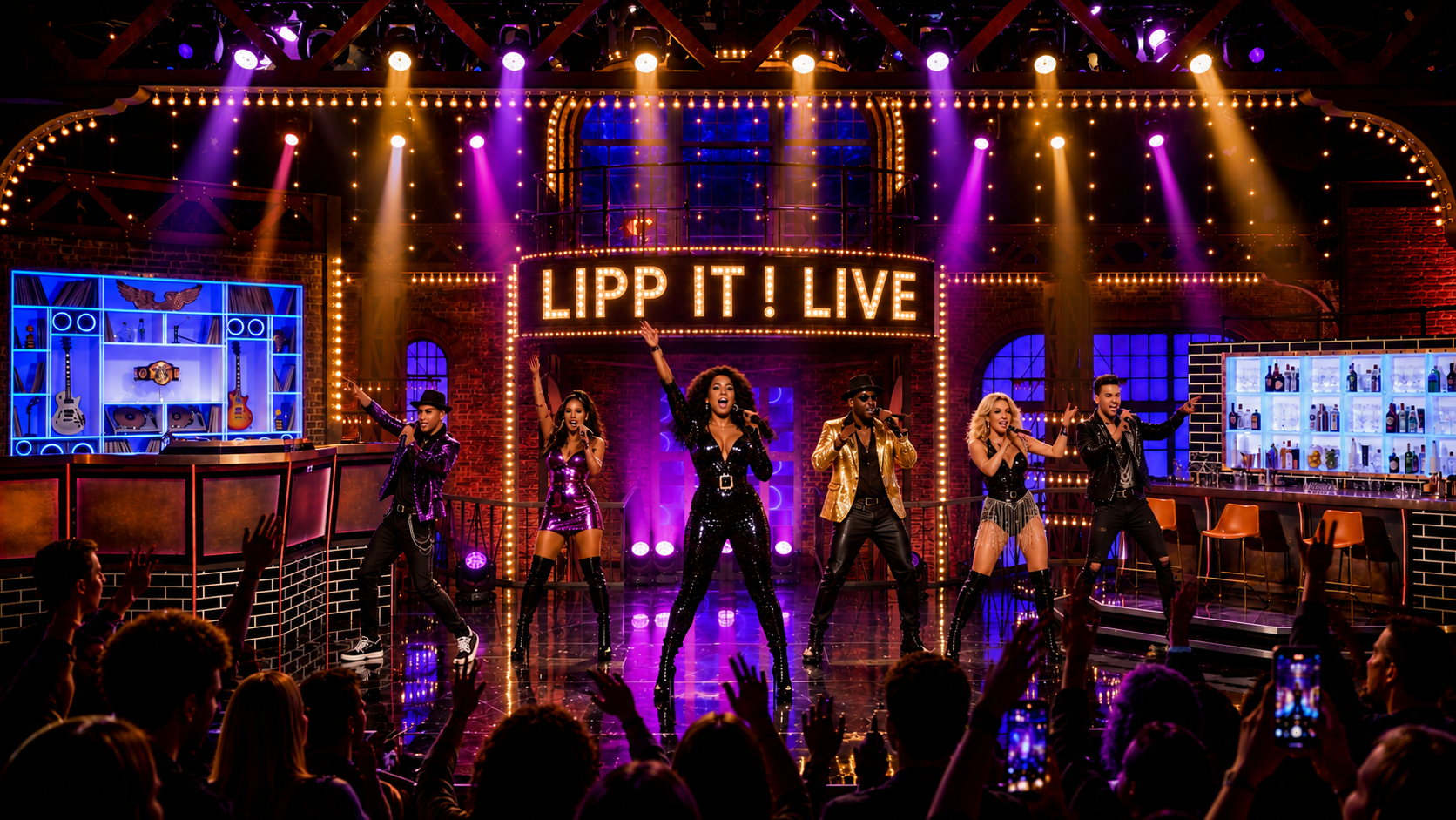 LIPP IT! LIVE main stage with six performers and audience